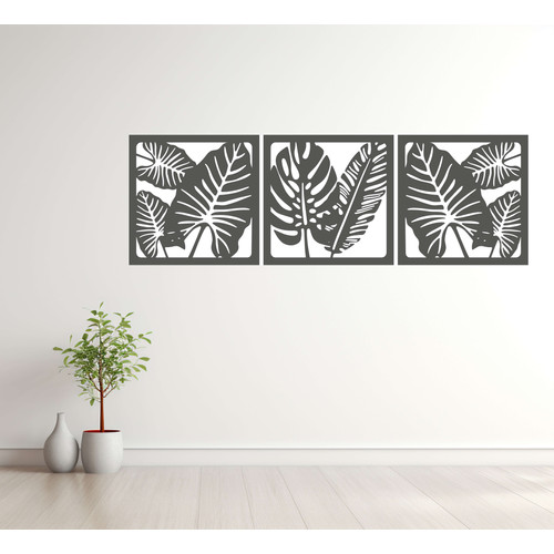 Fali dekoráció, levelek szett ,50x150 cm, 3 mm HDF - Antracit színű fa falburkolat FDP-1