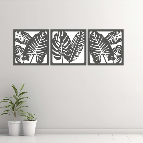 Fali dekoráció, levelek szett ,50x150 cm, 3 mm HDF - Antracit színű fa falburkolat FDP-1