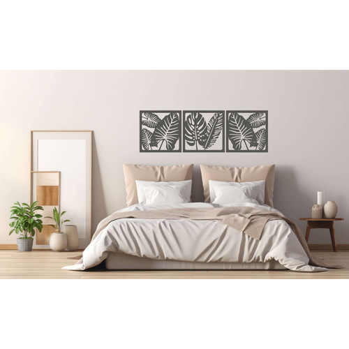 Fali dekoráció, levelek szett ,50x150 cm, 3 mm HDF - Antracit színű fa falburkolat FDP-1