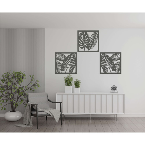 Fali dekoráció, levelek szett ,50x150 cm, 3 mm HDF - Antracit színű fa falburkolat FDP-1