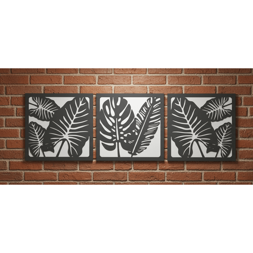 Fali dekoráció, levelek szett ,50x150 cm, 3 mm HDF - Antracit színű fa falburkolat FDP-1
