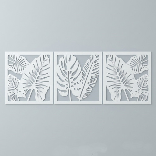 Fali dekoráció, levelek szett ,50x150 cm, 3 mm HDF - Fehér színű fa falburkolat FDP-1