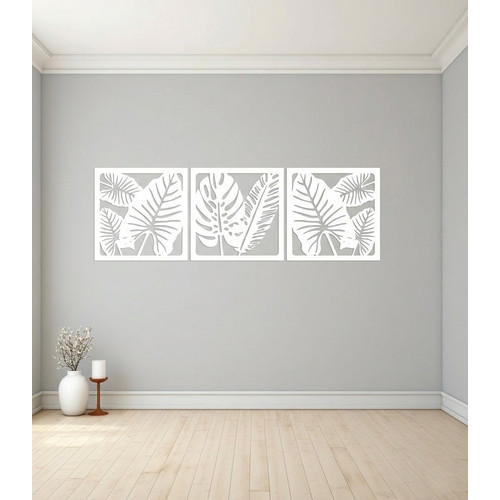 Fali dekoráció, levelek szett ,50x150 cm, 3 mm HDF - Fehér színű fa falburkolat FDP-1