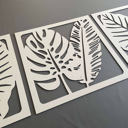 Fali dekoráció, levelek szett ,50x150 cm, 3 mm HDF - Fehér színű fa falburkolat FDP-1