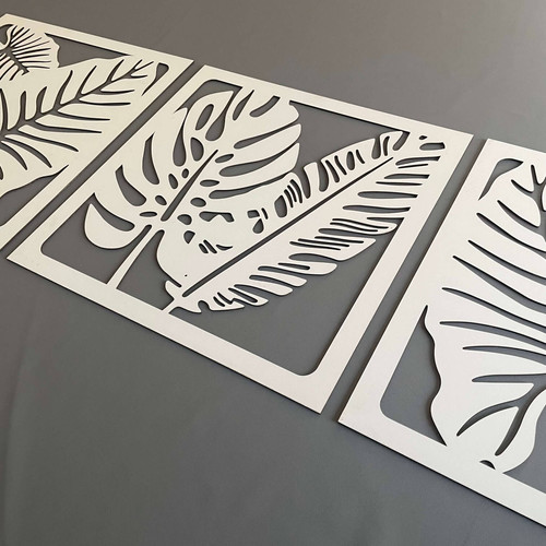 Fali dekoráció, levelek szett ,50x150 cm, 3 mm HDF - Fehér színű fa falburkolat FDP-1