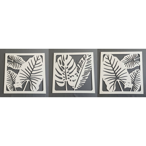 Fali dekoráció, levelek szett ,50x150 cm, 3 mm HDF - Fehér színű fa falburkolat FDP-1