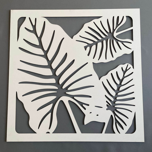 Fali dekoráció, levelek szett ,50x150 cm, 3 mm HDF - Fehér színű fa falburkolat FDP-1