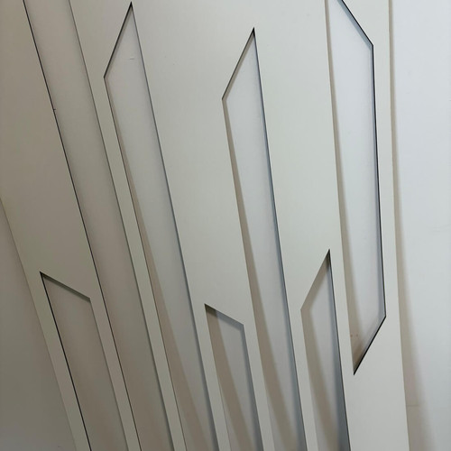 Fali dekorpanel, trapéz mintázat, 50x150 cm, 3 mm HDF - FP10 fa fehér színű falburkolat