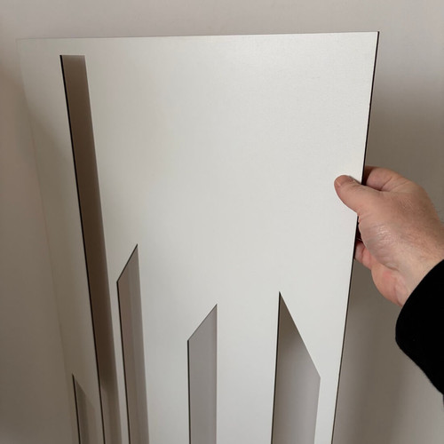 Fali dekorpanel, trapéz mintázat, 50x150 cm, 3 mm HDF - FP10 fa fehér színű falburkolat