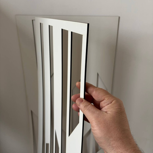 Fali dekorpanel, trapéz mintázat, 50x150 cm, 3 mm HDF - FP10 fa fehér színű falburkolat