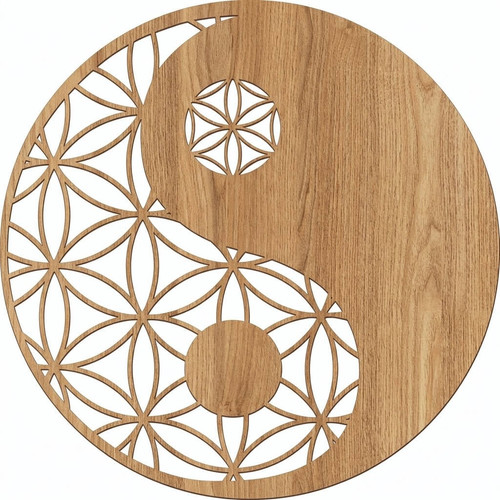 Fali dekoráció Zen Wood – Jing-Jang mintás, lézervágott kör alakú HDF fa falikép, 50 cm