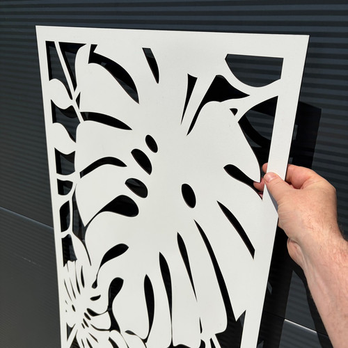 Fali dekorpanel, pálmalevél minta, 50x150 cm, 3 mm HDF - FP9 fa fehér falburkolat
