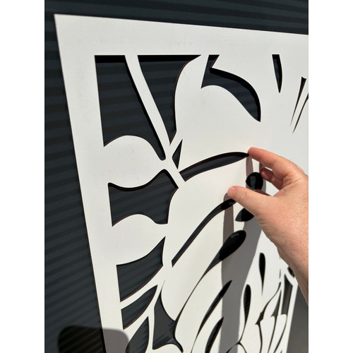 Fali dekorpanel, pálmalevél minta, 50x150 cm, 3 mm HDF - FP9 fa fehér falburkolat