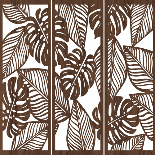 Fali dekorpanel szett, pálmalevél minta, 50x150 cm x 3 darab, 3 mm HDF - FPD-14 fa Dió falburkolat