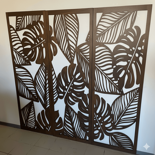 Fali dekorpanel szett, pálmalevél minta, 50x150 cm x 3 darab, 3 mm HDF - FPD-14 fa Dió falburkolat