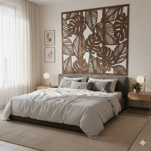 Fali dekorpanel szett, pálmalevél minta, 50x150 cm x 3 darab, 3 mm HDF - FPD-14 fa Dió falburkolat
