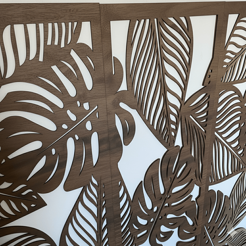 Fali dekorpanel szett, pálmalevél minta, 50x150 cm x 3 darab, 3 mm HDF - FPD-14 fa Dió falburkolat