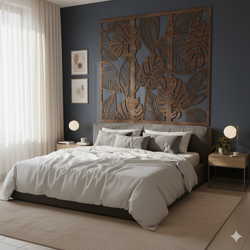 Fali dekorpanel szett, pálmalevél minta, 50x150 cm x 3 darab, 3 mm HDF - FPD-14 fa Dió falburkolat