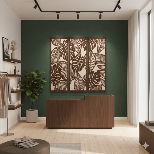 Fali dekorpanel szett, pálmalevél minta, 50x150 cm x 3 darab, 3 mm HDF - FPD-14 fa Dió falburkolat