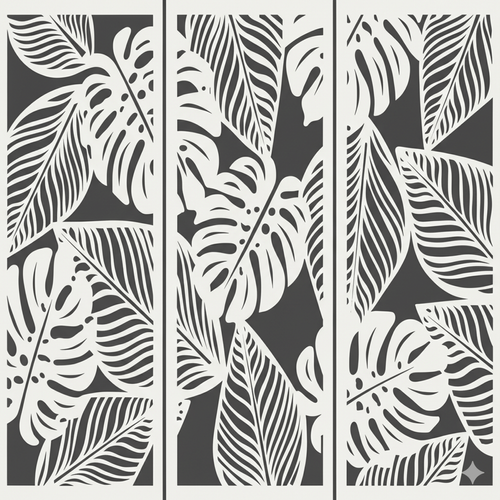 Fali dekorpanel szett, pálmalevél minta, 50x150 cm x 3 darab, 3 mm HDF - FPD-14 fa Fehér falburkolat