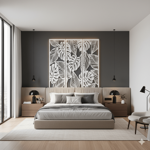 Fali dekorpanel szett, pálmalevél minta, 50x150 cm x 3 darab, 3 mm HDF - FPD-14 fa Fehér falburkolat Fali dekorpanel szett, pálmalevél minta, 50x150 cm x 3 darab, 3 mm HDF - FPD-14 fa Fehér falburkolat