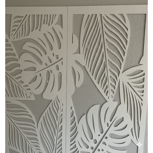 Fali dekorpanel szett, pálmalevél minta, 50x150 cm x 3 darab, 3 mm HDF - FPD-14 fa Fehér falburkolat Fali dekorpanel szett, pálmalevél minta, 50x150 cm x 3 darab, 3 mm HDF - FPD-14 fa Fehér falburkolat