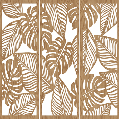 Fali dekorpanel szett, pálmalevél minta, 50x150 cm x 3 darab, 3 mm HDF - FPD-14 fa Sonoma tölgy falburkolat