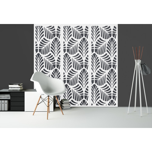 Fali dekorpanel, trópusi levél minta, 50x150 cm, 3 mm HDF - FP1 Fehér falburkolat