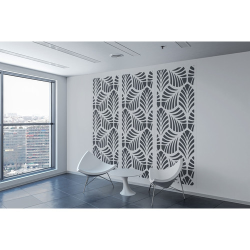 Fali dekorpanel, trópusi levél minta, 50x150 cm, 3 mm HDF - FP1 Fehér falburkolat