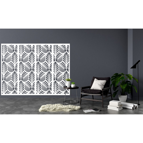 Fali dekorpanel, trópusi levél minta, 50x150 cm, 3 mm HDF - FP1 Fehér falburkolat