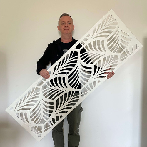 Fali dekorpanel, trópusi levél minta, 50x150 cm, 3 mm HDF - FP1 Fehér falburkolat