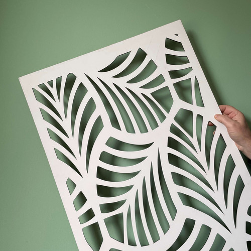Fali dekorpanel, trópusi levél minta, 50x150 cm, 3 mm HDF - FP1 Fehér falburkolat