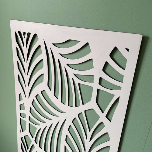 Fali dekorpanel, trópusi levél minta, 50x150 cm, 3 mm HDF - FP1 Fehér falburkolat