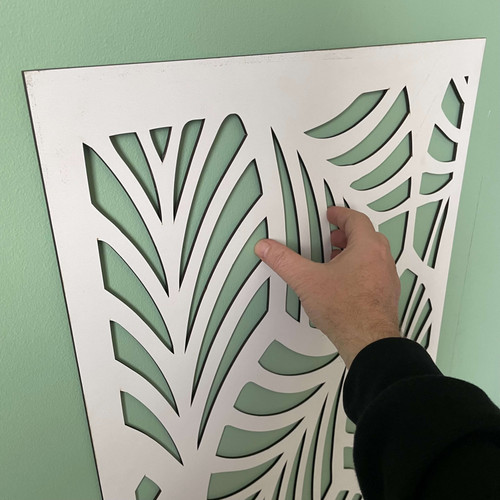 Fali dekorpanel, trópusi levél minta, 50x150 cm, 3 mm HDF - FP1 Fehér falburkolat