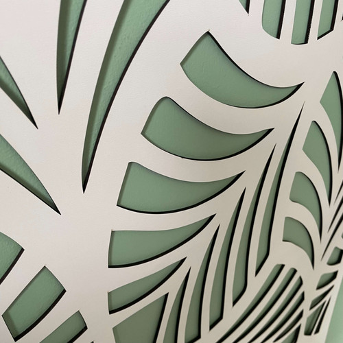 Fali dekorpanel, trópusi levél minta, 50x150 cm, 3 mm HDF - FP1 Fehér falburkolat