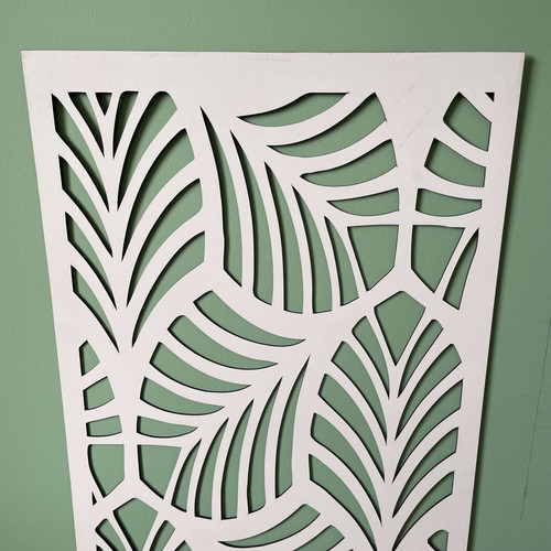 Fali dekorpanel, trópusi levél minta, 50x150 cm, 3 mm HDF - FP1 Fehér falburkolat