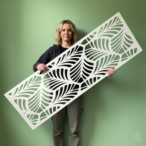 Fali dekorpanel, trópusi levél minta, 50x150 cm, 3 mm HDF - FP1 Fehér falburkolat