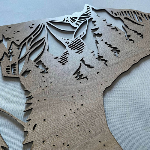 Fali dekoráció, medve minta 100x50 cm, 3 mm HDF - sonoma tölgy, lézerrel vágott FP-36