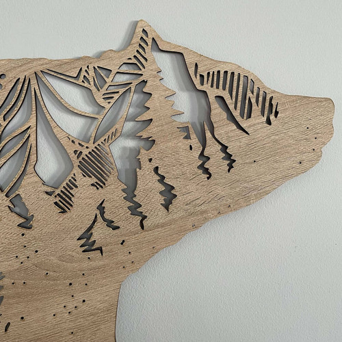 Fali dekoráció, medve minta 100x50 cm, 3 mm HDF - sonoma tölgy, lézerrel vágott FP-36