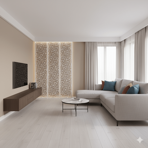 Fali dekorpanel, nyíl mintázat, 50x150 cm, 3 mm HDF - Fehér falburkolat FP-7