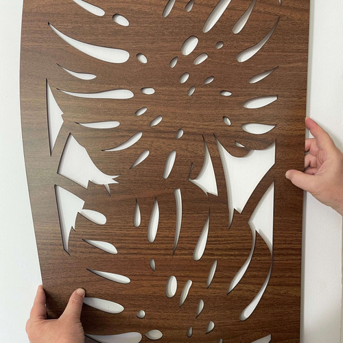 Fali dekorpanel, pálmalevél mintázat, 50x150 cm, 3 mm HDF - FP6 fa Dió színű falburkolat
