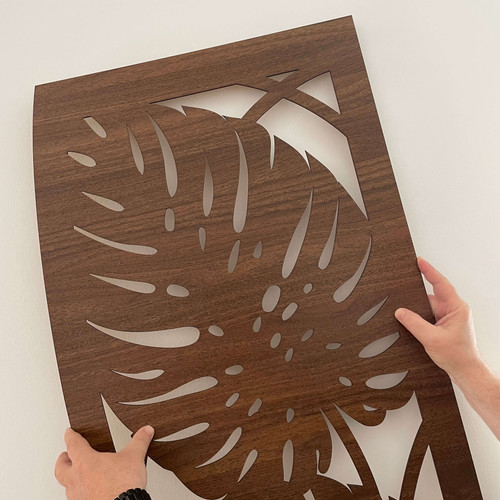 Fali dekorpanel, pálmalevél mintázat, 50x150 cm, 3 mm HDF - FP6 fa Dió színű falburkolat