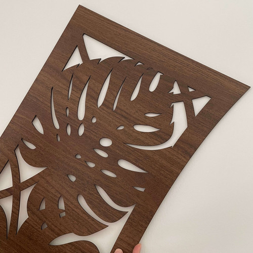 Fali dekorpanel, pálmalevél mintázat, 50x150 cm, 3 mm HDF - FP6 fa Dió színű falburkolat