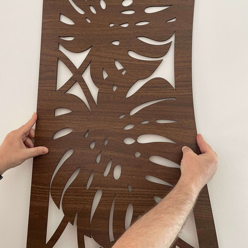 Fali dekorpanel, pálmalevél mintázat, 50x150 cm, 3 mm HDF - FP6 fa Dió színű falburkolat