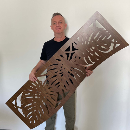 Fali dekorpanel, pálmalevél mintázat, 50x150 cm, 3 mm HDF - FP6 fa Dió színű falburkolat