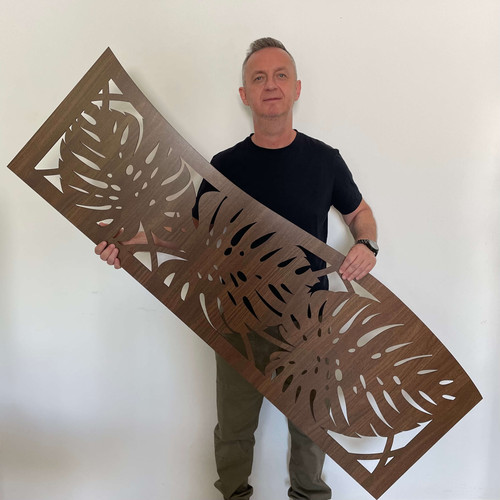 Fali dekorpanel, pálmalevél mintázat, 50x150 cm, 3 mm HDF - FP6 fa Dió színű falburkolat