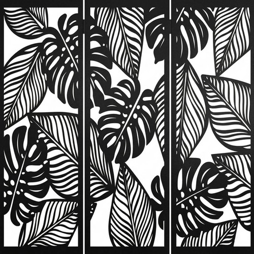 Fali dekorpanel szett, pálmalevél minta, 50x150 cm x 3 darab, 3 mm HDF - FPD-14 fa Fekete falburkolat