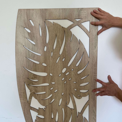 Fali dekorpanel, pálmalevél mintázat, 50x150 cm, 3 mm HDF - FP6 fa Sonoma tölgy színű falburkolat
