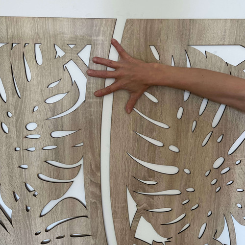 Fali dekorpanel, pálmalevél mintázat, 50x150 cm, 3 mm HDF - FP6 fa Sonoma tölgy színű falburkolat