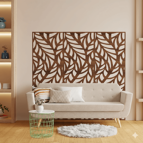 Fali dekorpanel, ágak minta, 50x150 cm, 3 mm HDF - FP4 dió fa színű falburkolat
